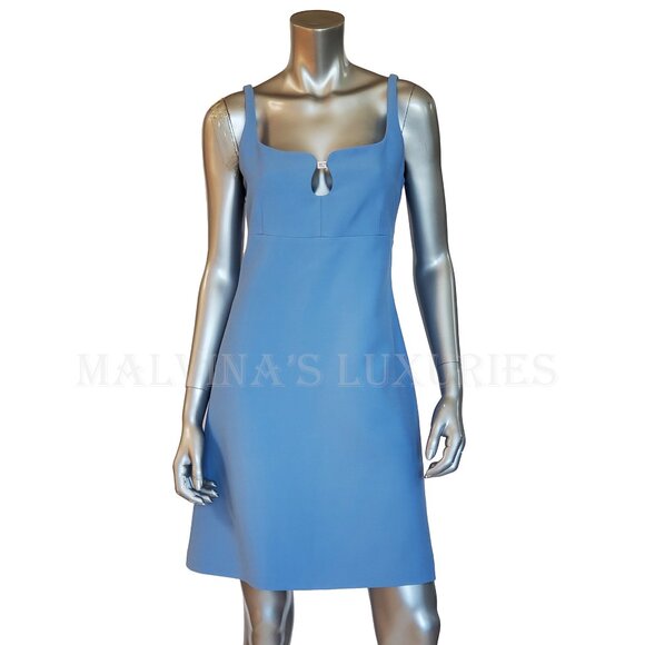 GUCCI DRESS CADY CREPE WOOL SILK SKY BLUE w CRYSTAL G LOGO sz IT 44 US 8 - Picture 3 of 15